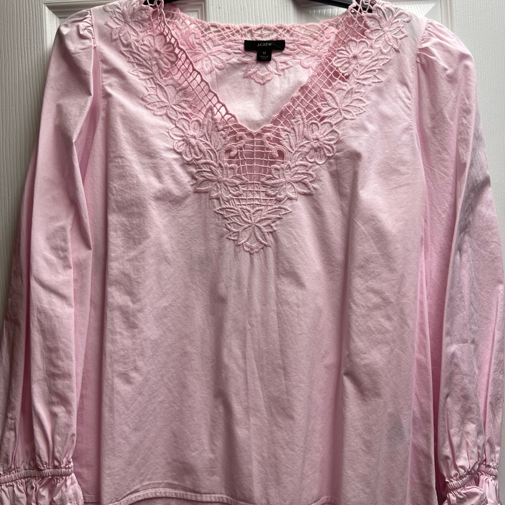 J. Crew Pink Floral Lace V-Neck Top